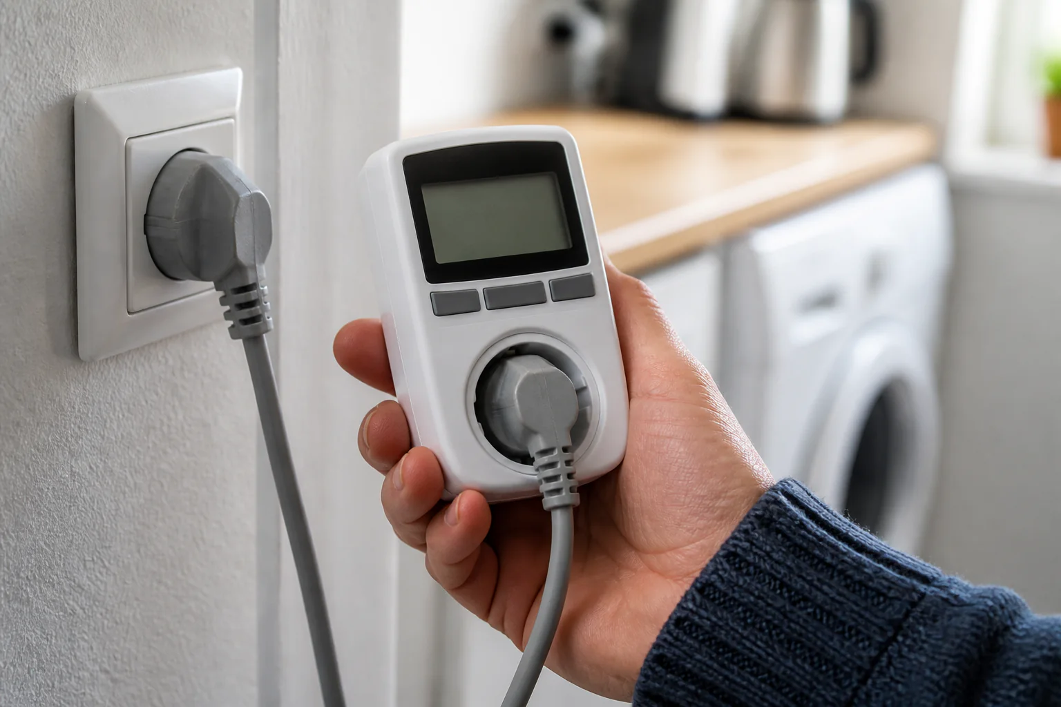 Fotorealistisk hverdagsscene til StrømRegner: Se hvad strømmen bliver til – i kWh og kroner
